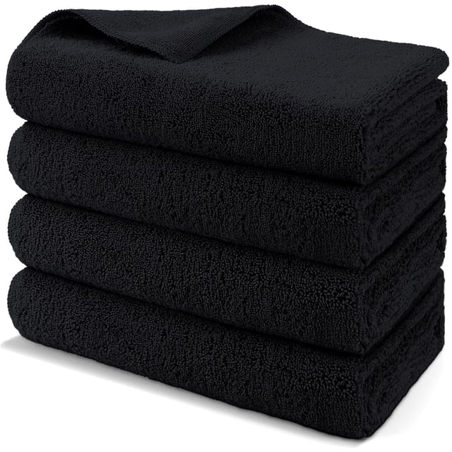 Toalla HOMEXCEL de microfibra para secar coches, paquete de 4 unidades, 79 x 61 cm, color negro