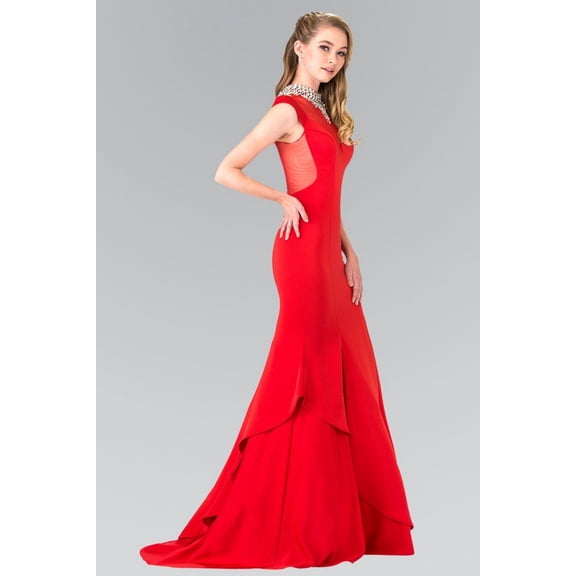 Women's Elizabeth K Long Illusion Mermaid Dress Gl2242 Red Size M