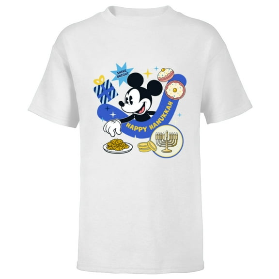 Disney Mickey Mouse Holiday Happy Hanukkah Shine Bright - Short Sleeve T-Shirt for Kids - Customized-White