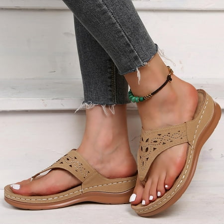 

YANHOO Womens Flip Flop Sandals Wedge Arch Support Slipper Dressy Summer Slip On Sandals Comfy Open Toe Sandal for Beach Travel