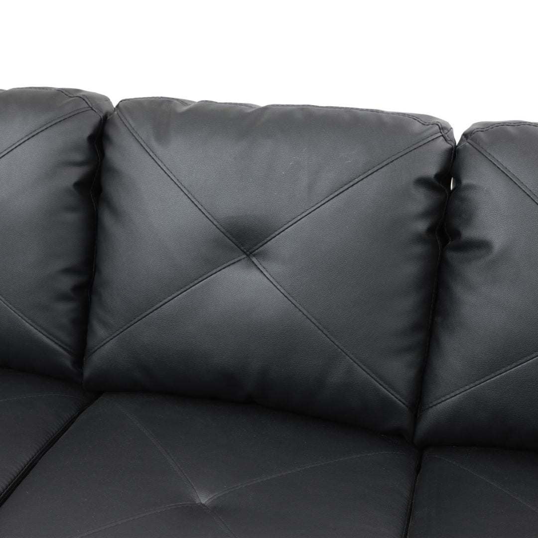 Hommoo 4-Seat Faux Leather Sectional Sofa Couch with Chaise Lounge, L Shaped Sofa Set living room furniture Sofa sets for Home, Left Side, No Ottoman, Black