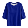thumbnail image 7 of Stamzod 3/4 Length Sleeve Womens Tops Casual Loose Crewneck Sweatshirt Fall Fashion Dressy Work Blouse Dark Blue L, 7 of 7