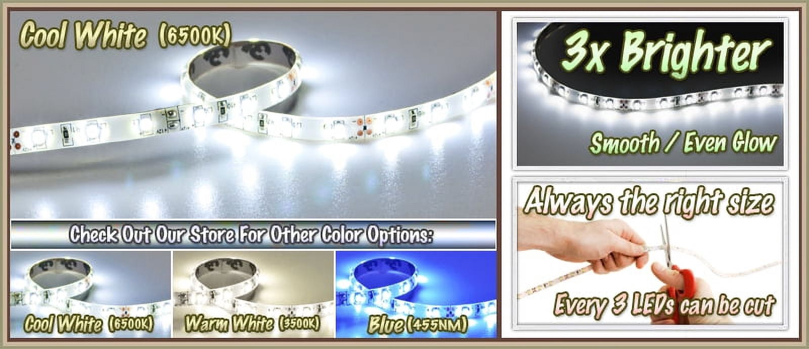 Biltek 32.8' ft Cool White Bath Tub Sink Mirror LED Strip Lighting Complete Package Kit Lamp Light DIY - Headboard Closet Make Up Counter Mirror Light Lamp Waterproof 3528 SMD Flexible DIY 110V-220V