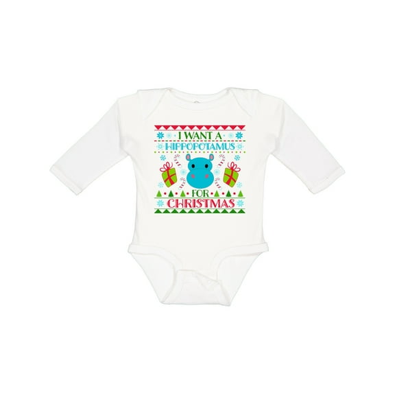 Inktastic I Want a Hippopotamus for Christmas Cute Ugly Sweater Boys or Girls Long Sleeve Baby Bodysuit
