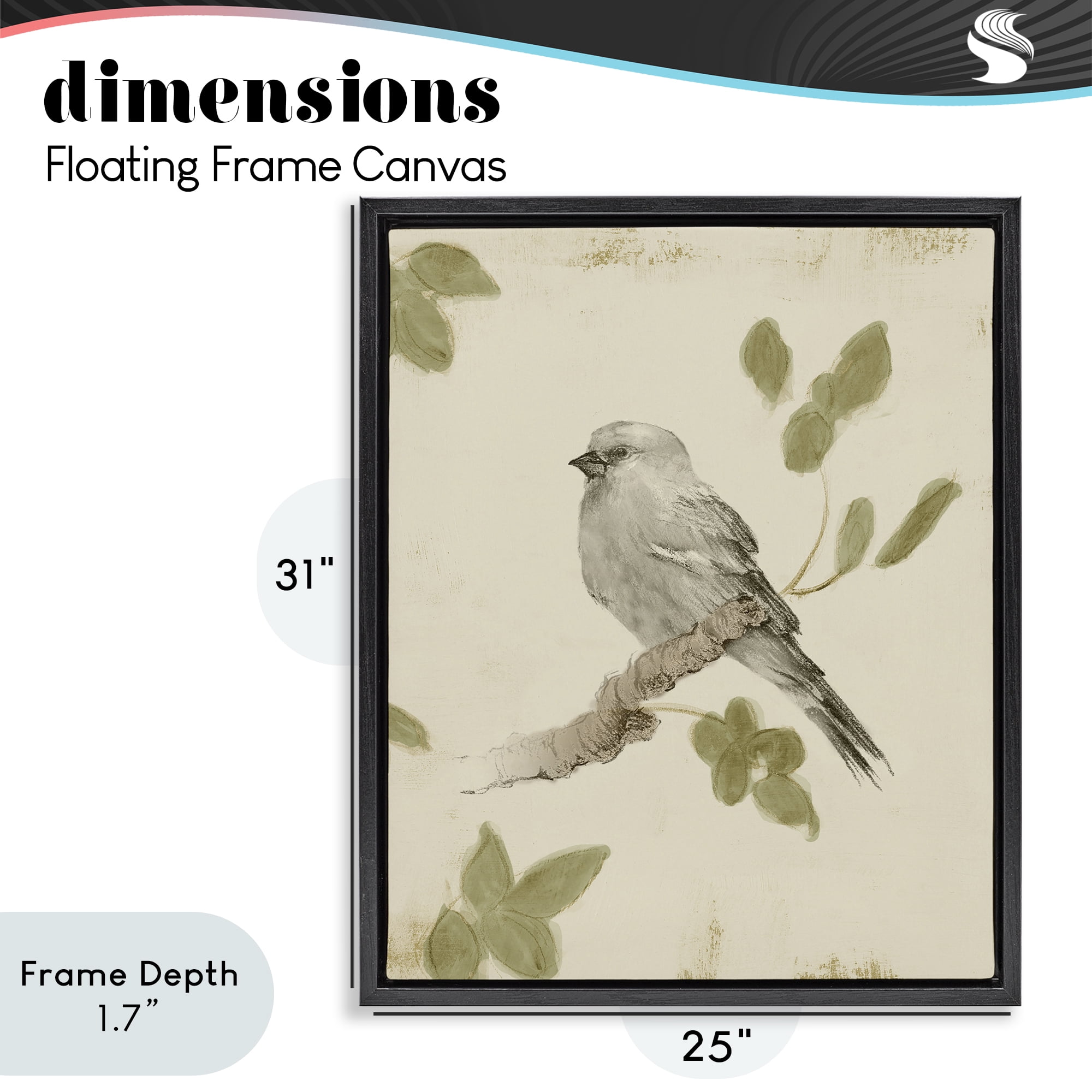 Stupell Industries Bird Scene on Neutral Black Framed Floater Canvas Wall Art, design by Lanie Loreth