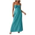 thumbnail image 2 of Bnwani Long Summer Dresses for Women,Summer Dresses for Women,Bandeau,Pleated,Side Split,Solid,Green,M, 2 of 7