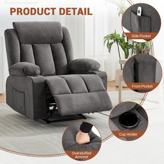 BeesClover Manual Recliner Chair with Massage & Heat – 8-Point Vibration, Lumbar Heating – Swivel Glider Rocking Recliner, Easy Assembly, Living Room Chair