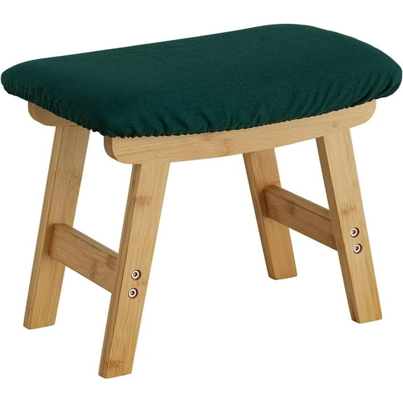 Foot Stool Ottoman Foot Rest Under Desk,Small Stool for Living Room, Bedroom and Kitchen (Natural Legs - Green Stool Surface)