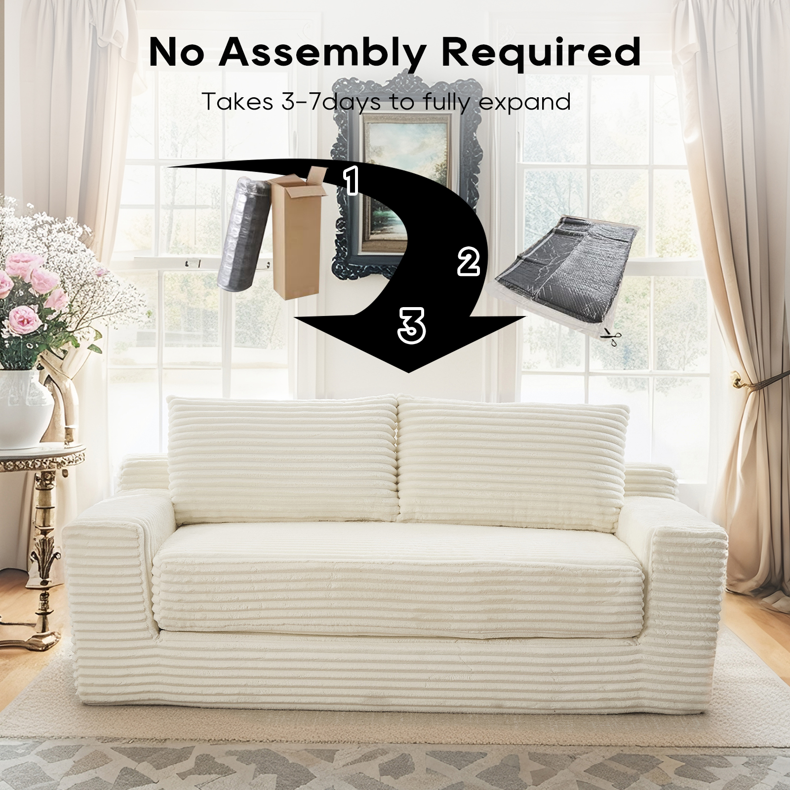 Miniyam Convertible Loveseat Sofa Bed with Memory Foam, Small Couch for Apartment, No Assembly, Corduroy, Beige