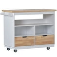 thumbnail image 3 of SYNGAR Kitchen Island Cart on Wheels, Rolling Kitchen Island with Storage Shelves, Kitchen Cart with 2 Drawers, Spice Rack, Towel Rack, Solid Wood Top, Utility Cart, White, 46"L × 22" W × 36"H, 3 of 13