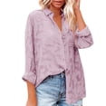 thumbnail image 2 of DondPO Long Sleeve Shirts Dress Shirts for Women Women Casual Shirt Long Sleeve Thin Button Solid Chiffon Lapel Long Sleeve Shirt Top Womens Tops Flannel Shirt Purple S, 2 of 5