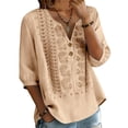 thumbnail image 4 of Babysbule Women's Cotton Embroidered Notch V-Neck Elbow Length Sleeve Casual Boho Top for Daily and Weekend Wear, 4 of 5