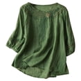 thumbnail image 7 of Cagogo Women Plus Size Two Piece Set Round Neck 3/4 Sleeve Blouse Wide Leg Pants Casual Solid Boho Loose Matching Outfits Summer Business Cruise Travel Clothes, Green XL, 7 of 7