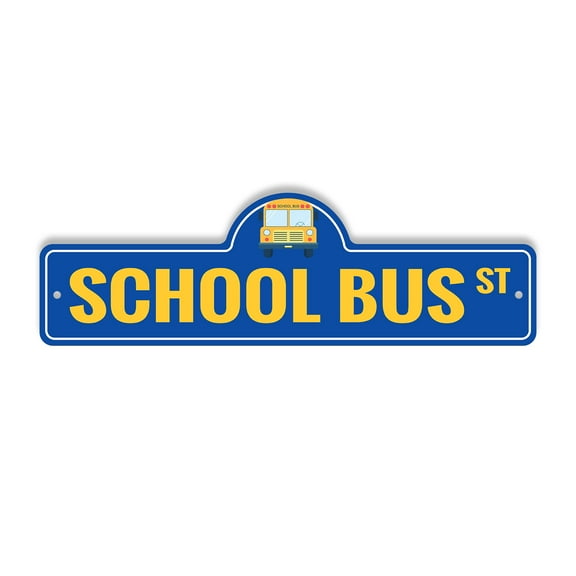 School Bus Plastic Street Sign - 6 Inch X 18 Inch Gift Vehicle Safety Transport Kids Education Yellow Decor Driver Fun Route Friendly
