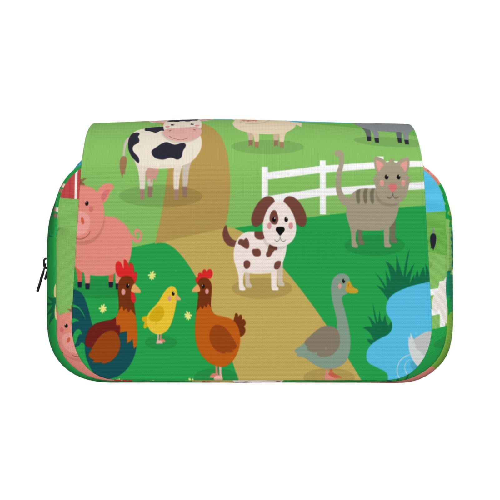 Rateoe Farm Animals Pattern Double Clamshell Pen Case, Storage Organizer with Two Zipper Compartments– Holds Up to 50 Pencils & Pens