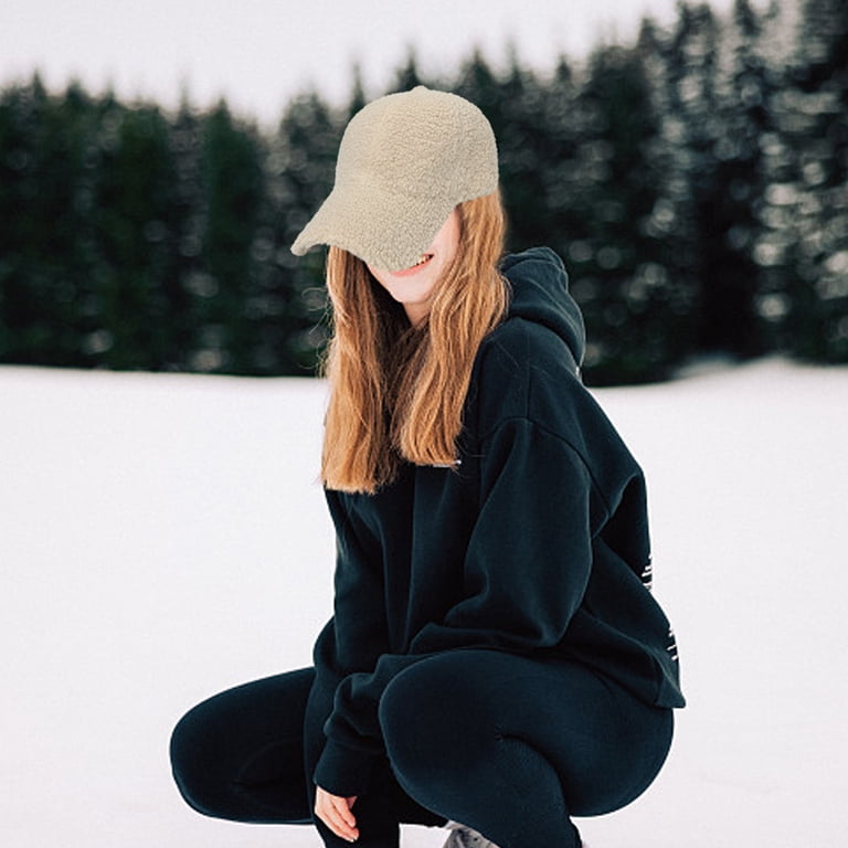 Winter Baseball Cap for Women Lamb Wool Solid Color Warm  display picture 3