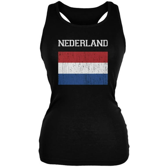 World Cup Distressed Flag Nederland Black Juniors Soft Tank Top - Medium