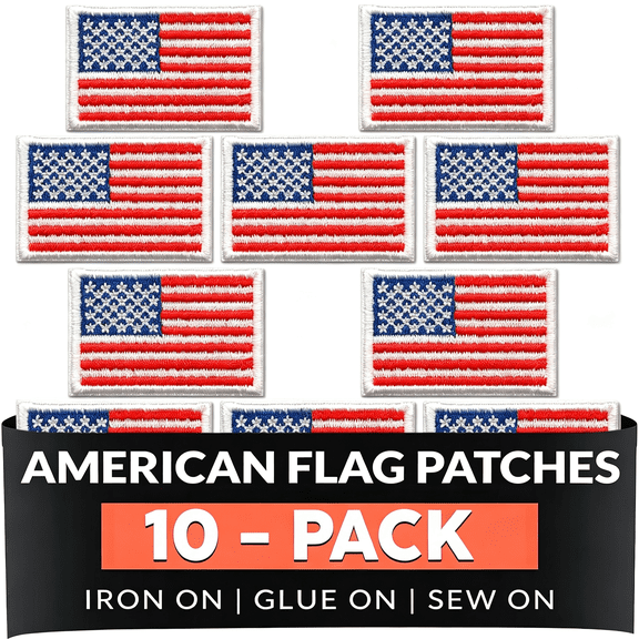 CGBQZ Small American Flag Patches (10-Pack) Patriotic Embroidered Iron-On Us Flag Patch Appliquesiron Onglue Onor Sew on to Uniformshatsbackpacksjacketspants& Accessories