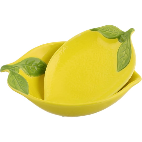 FRCOLOR 2pcs Fruit Shaped Bowl Ceramic Lemon Shape Salad Bowl Decorative Snack Candy Dessert Tray Food Serving Plate for Home Kitchens