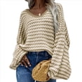 thumbnail image 2 of Suéter Holgado de Cuello Redondo, Larga, Hombros Descubiertos, Tejido Liso, para Mujer, para Otoño. Albaricoque Amarillo S, 2 of 7