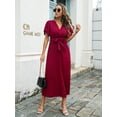 thumbnail image 5 of Uniexcosm Women's Maxi Dress Midi Wrap Dress V Neck Ruffle Short Sleeve A Line Dress with Belt, 5 of 7