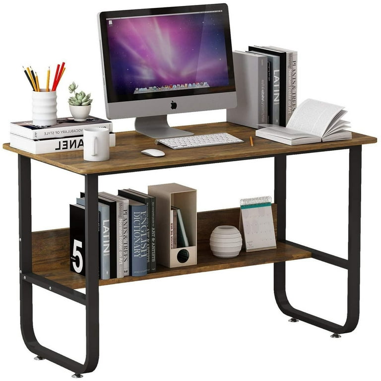 Mecor Computer Desk Modern Economic Writing Table for Home U Shape Modern Sturdy Stable Work Study Workstation Table Brown