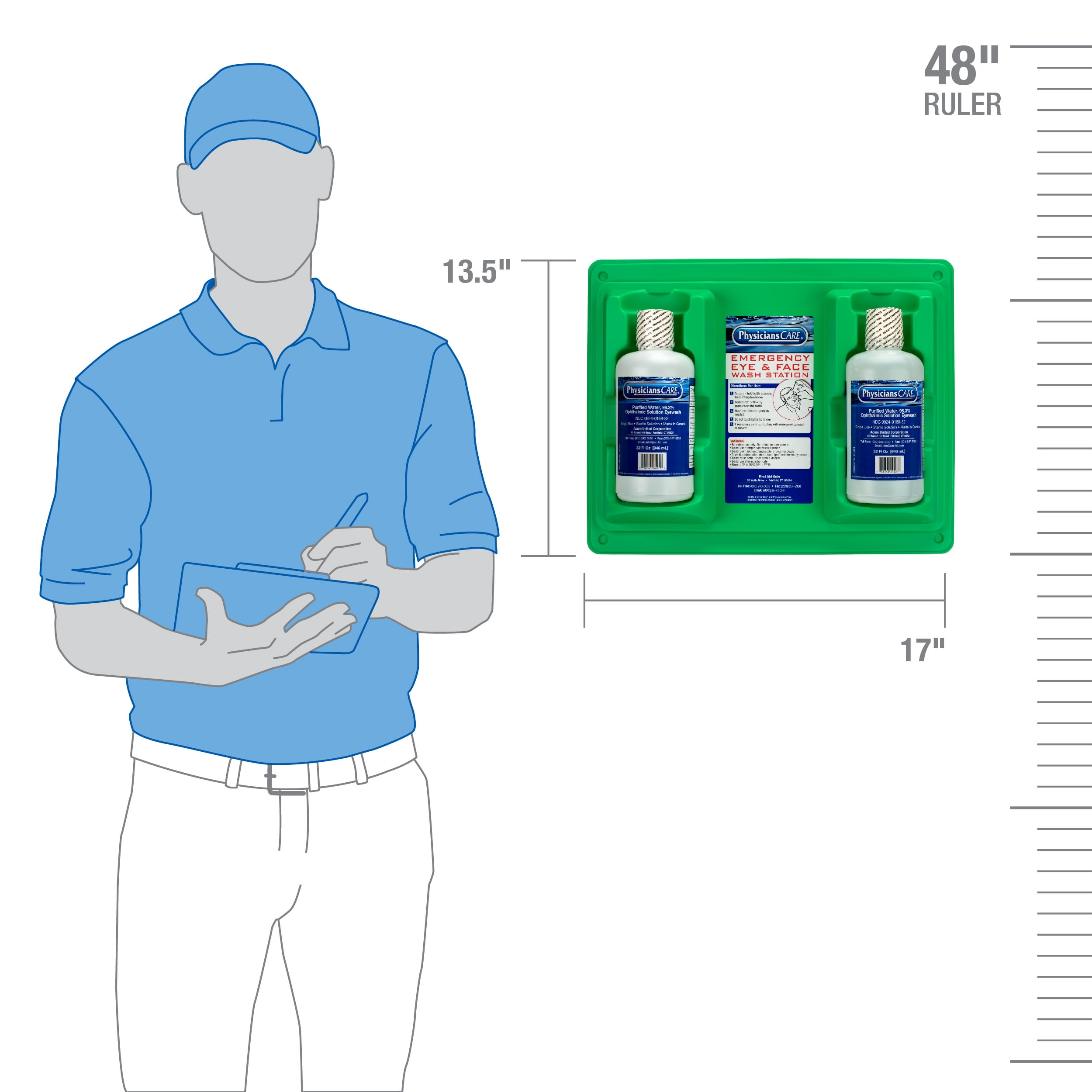 PhysiciansCare Eyewash Station, Double 32oz Screw Cap Bottle