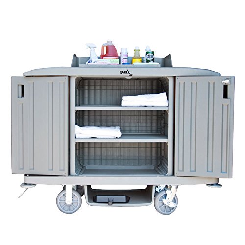 Lavex Lodging Adjustable Three Shelf Locking Housekeeping Cart