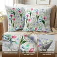 thumbnail image 4 of Tulip Floral Leaf Pillow Covers 20x20 Inch Set of 2 Spring Pink Purple Flowers Leaves Decorative Throw Pillows Seasonal Cotton Linen Pillow Cases Farmhouse Home Decor For Cushion Couch Sofa Outdoor, 4 of 6
