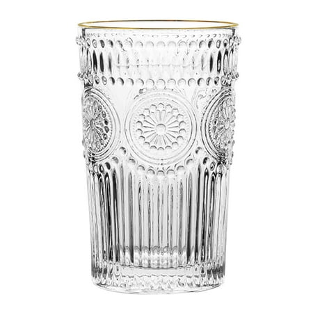 

iaksohdu 260/380ml Vintage Sunflower Engraved Gilded Glass Cup Coffee Wine Clear Mug