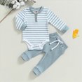 thumbnail image 2 of Xudanell Toddler Baby Boy Clothes 2 Pieces Outfits Newborn Baby Boy Knit Long Sleeve Cotton Romper Solid Pants Outfits Blue 12-18 Months, 2 of 4