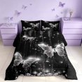 thumbnail image 2 of Homewish Neon Butterfly Queen Comforter Set for Girls, Glowing Stars Comforter Sets Queen, Black White, Black Reversible, 3 Pieces 1 Comforter and 2 Pillowcases, 2 of 6