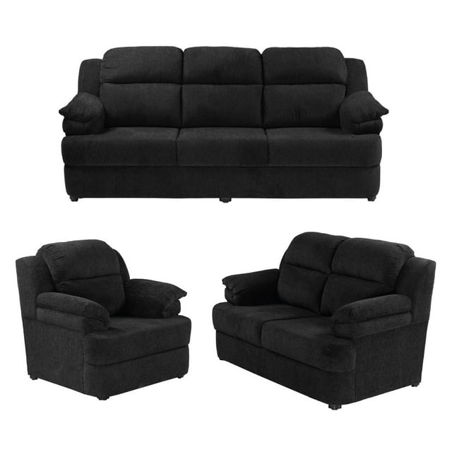 Sala 3-2-1 TRINITY Kendra (Sofá, Love Seat y Sillón) Negro para Sala