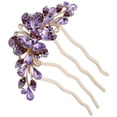 thumbnail image 4 of Purple Rhinestone Hair Side Comb for Wedding with Metal Craftsmanship 4-prong Lightweight Design, 4 of 9