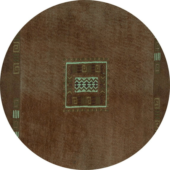 Ahgly Company Machine Washable Indoor Round Abstract Turquoise Blue Modern Area Rugs, 3' Round