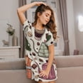 thumbnail image 3 of Easygdp Vintage Coffee Camisón de manga corta para mujer, informal, estampado, 3 of 6