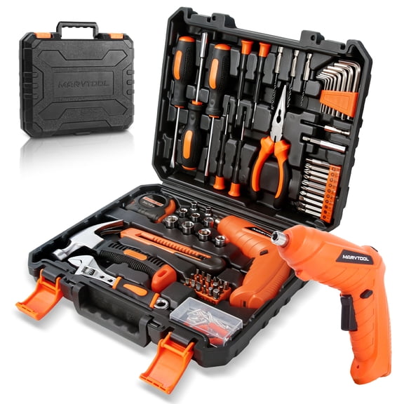 Anqdy Drill Set,126 Pcs Home Tool Combination Package Mixed Tool Set with 4V Cordless Screwdriver Hand Tool Kit with Plastic Toolbox Storage Case Hand Tool Kit For DIY