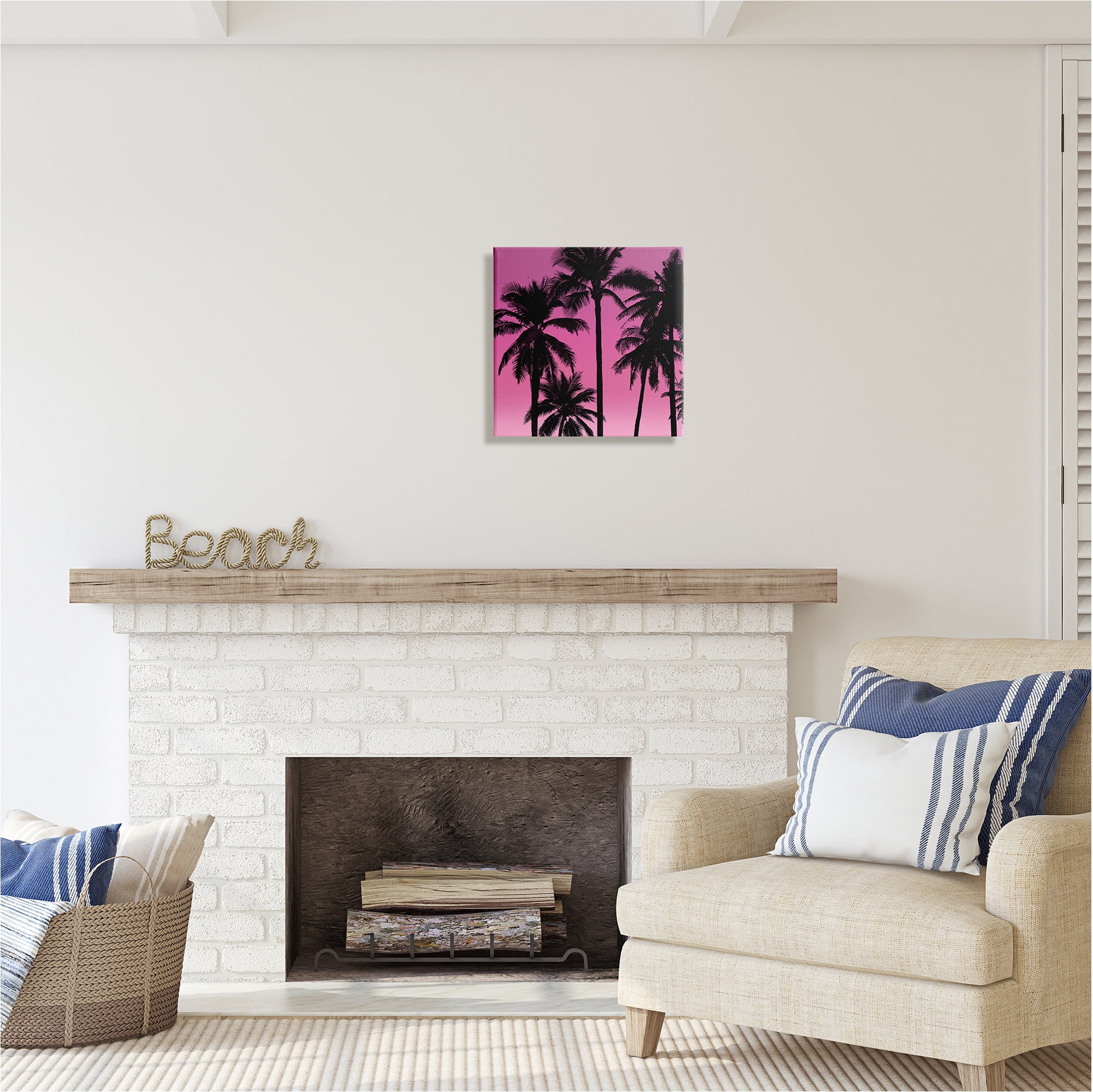 Stupell Industries Palm Trees & Pink Sky Botanical & Floral Painting Gallery Wrapped Canvas Art Print Wall Art, 17 x 17