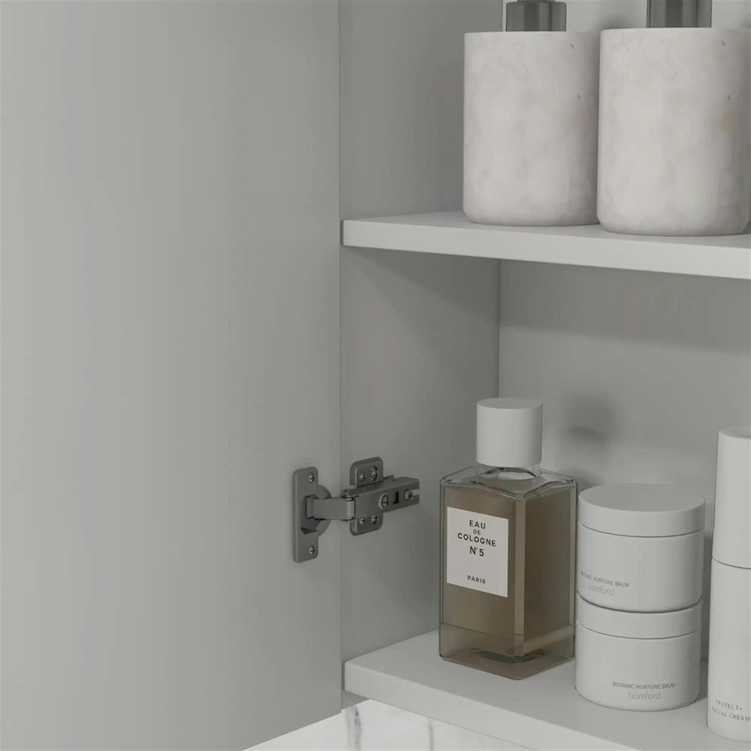 Demi Bonn Modern LED Bathroom Mirror Cabinet, 35.5"W x 25.5"H, USB Charging, Storage Cupboard, Adjustable Shelf, White