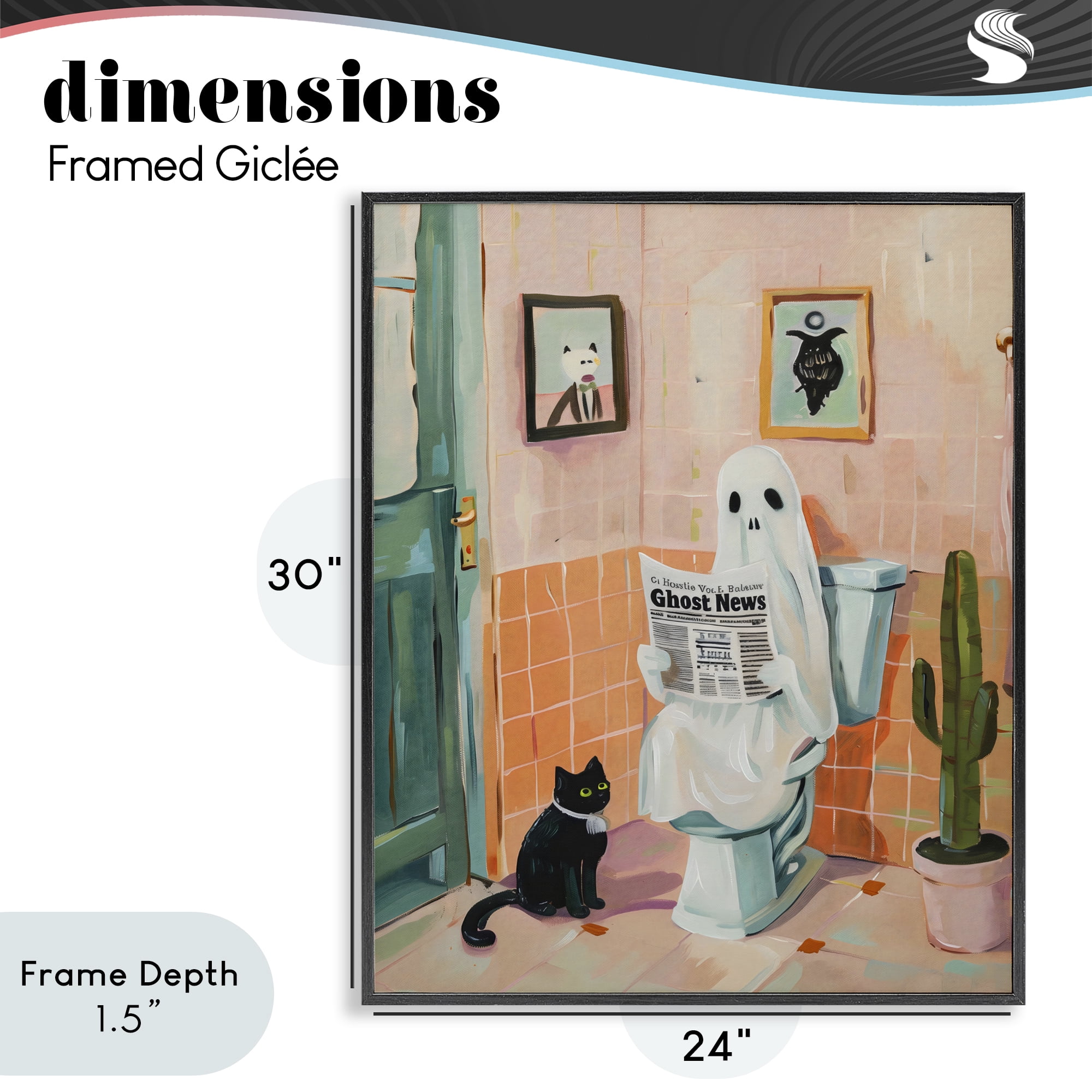 Stupell Industries Ghost Reading Newspaper Black Framed Giclee Art, design by The Prints Vibe
