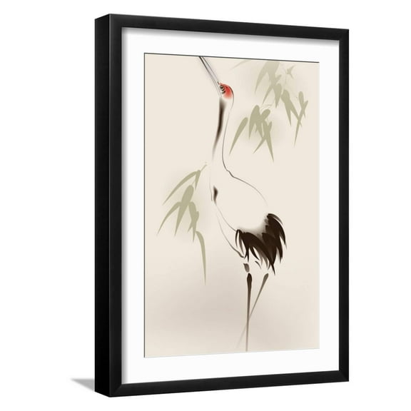 Art.com Oriental Style Painting, Red-Crowned Crane Art Print by ori-artiste, Black Frame Wall Art, 17" x 23"