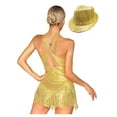 thumbnail image 2 of Sinleey Women Glittery Sparkly Bodysuit Fringe Dance Leotard Halter Cross Front Latin Jazz Ballroom Gold M, 2 of 7