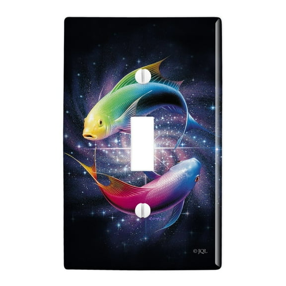 Pisces Zodiac Symbol Fish in Space Yin Yang Plastic Wall Decor Toggle Light Switch Plate Cover