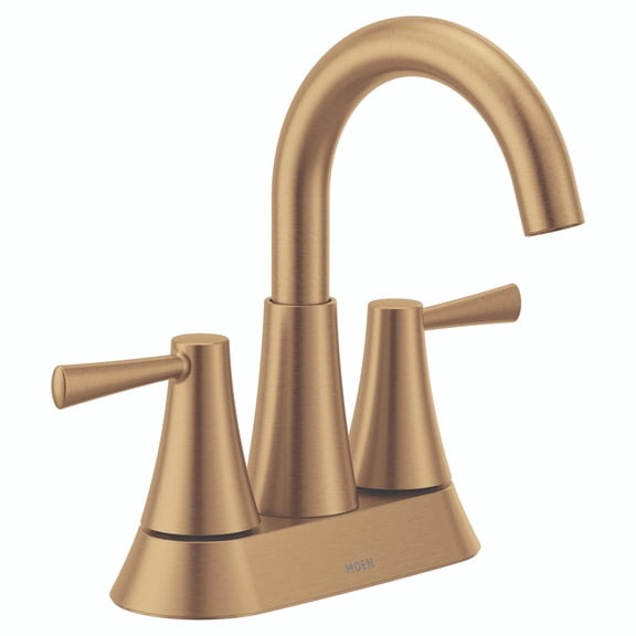 Moen Ronan Bronzed Gold Two-Handle 4" Centerset Modern Bathroom Faucet with Push-Down Drain
