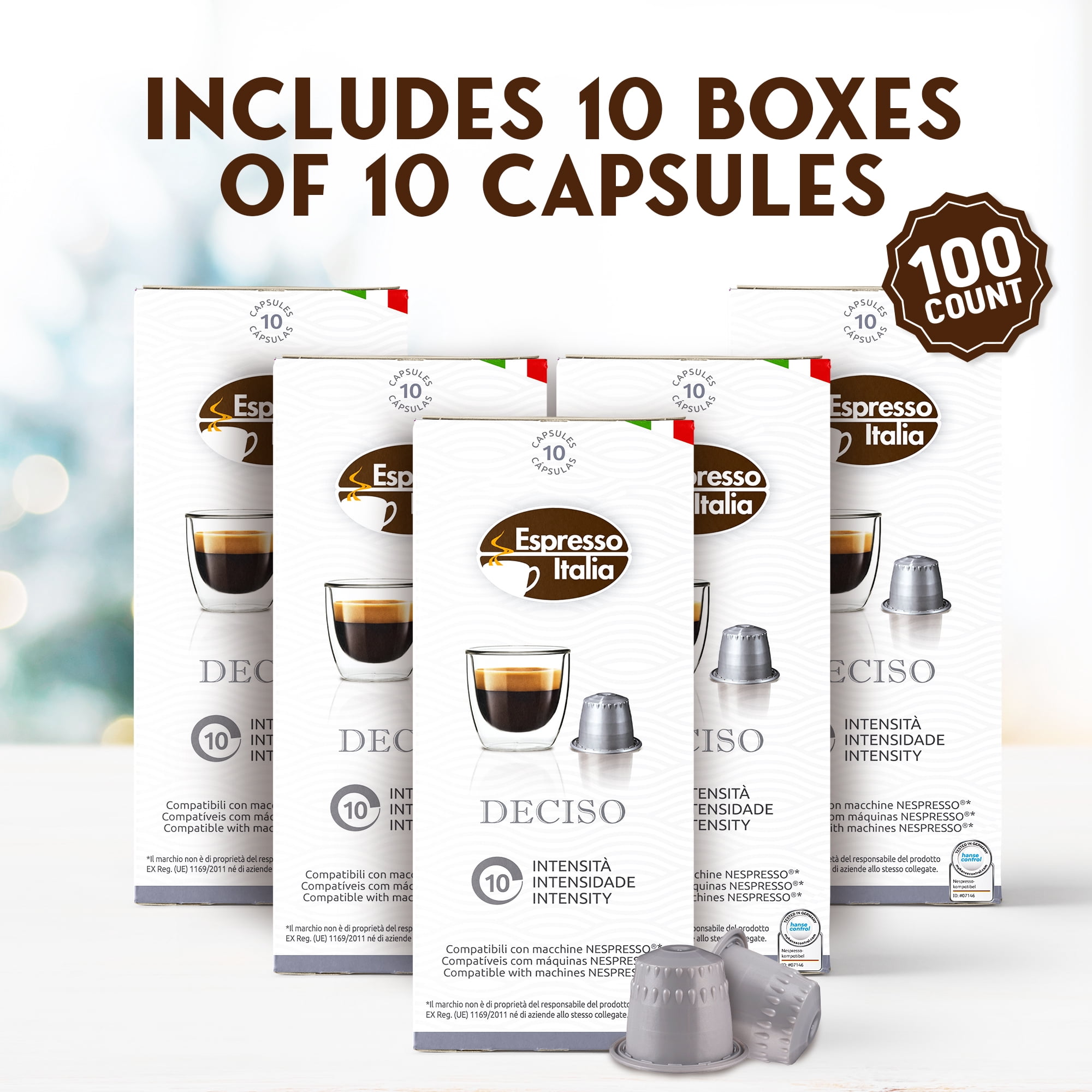 Espresso Italia Pods, Deciso Coffee Capsule, 100 Espresso Pods  Intensity 10