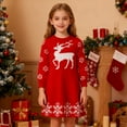 thumbnail image 2 of IVEYRTF Christmas Print Long Sleeve Round Neck Casual Sweater Dress for Little Girls with Headband for Holiday Parties Family Soft Comfortable Kids Daily Wear Outfit Ideal Birthday(Red,6 Years), 2 of 8