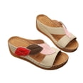thumbnail image 6 of CYMMPU Women's Leaf Applique Wedge Slide Sandals Open Toe Slip On Footwear for Casual Summer Daily Wear Khaki 43, 6 of 8