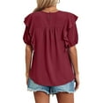 thumbnail image 6 of USSUMA Womens Tops Womens Summer Top Ruffle Short Sleeve Lace Crochet Shirt Dressy Casual Loose Tunic Blouse Crew Neck T Shirts for Womens Tops Round-Neck Solidcolor, 6 of 6
