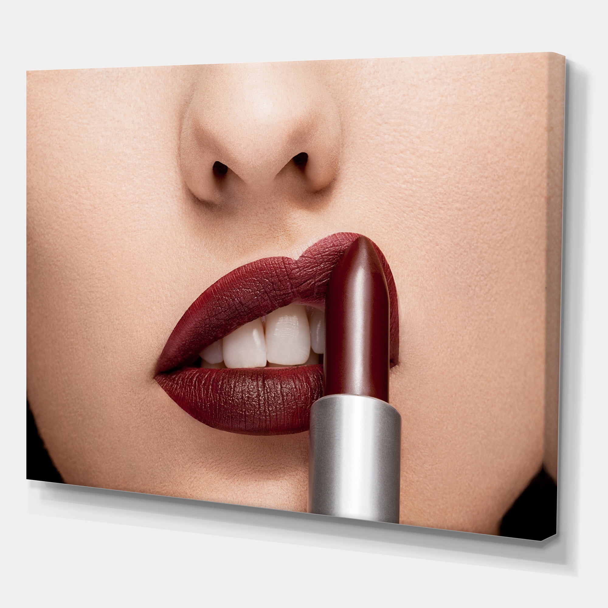 Designart ' Woman Applying Red Lipstick On Lips II ' Modern Canvas Wall Art Print