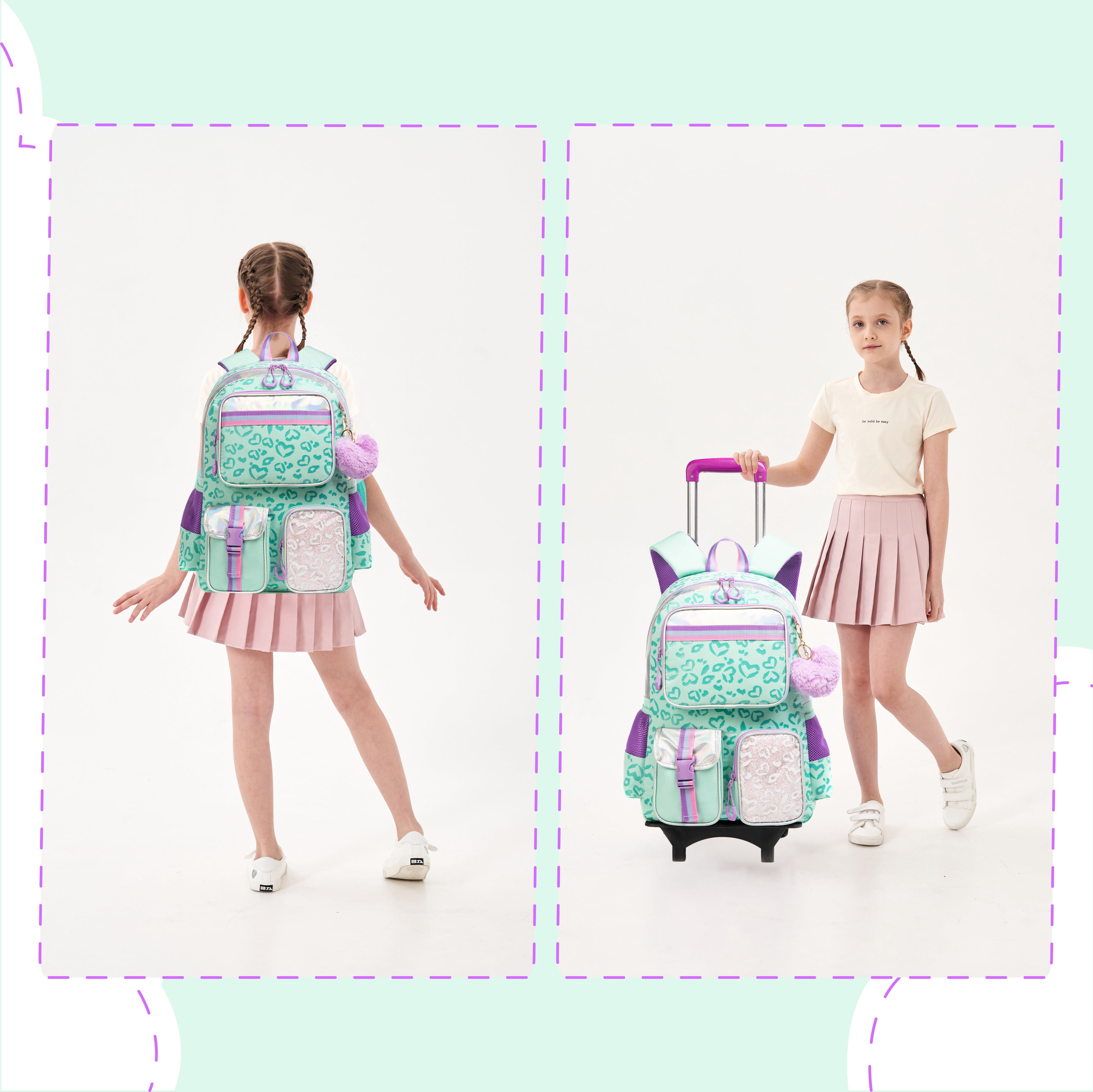 Kids Rolling Backpack with Wheels for Girls Teen,Trolley Roller Luggage with Wheels for Elementary School Students Bookbag